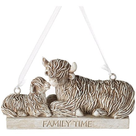 Family Time - Highland Cow Hanging Plaque
