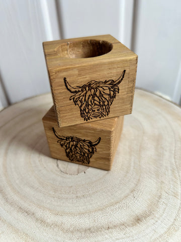 Highland Cow Wooden Egg Cups