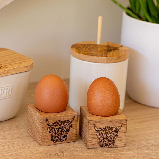 Highland Cow Oak Egg Cups set of 2