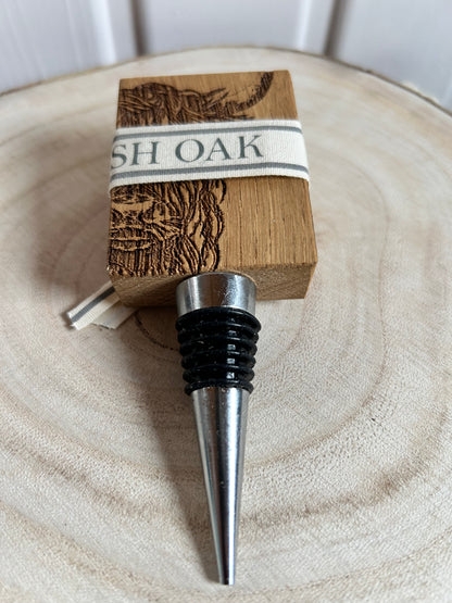 Highland Cow Oak Bottle Stopper