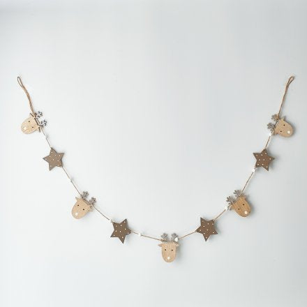 Neutral Wooden Reindeer Garland