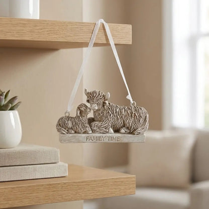Family Time - Highland Cow Hanging Plaque
