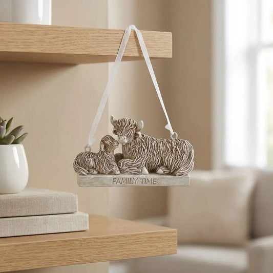 Family Time - Highland Cow Hanging Plaque